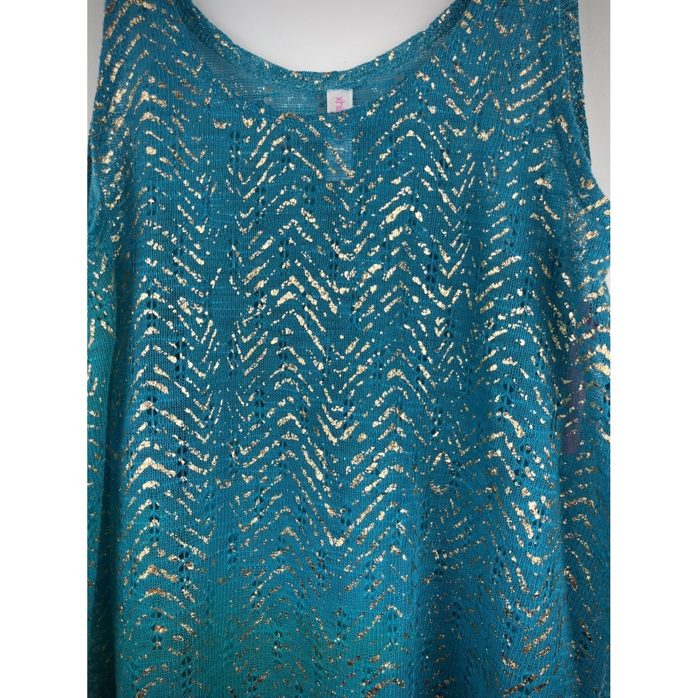 Y2K McBling Turquoise Gold Metallic Crochet Tank Top Boho Festival Beach - Picture 3 of 8